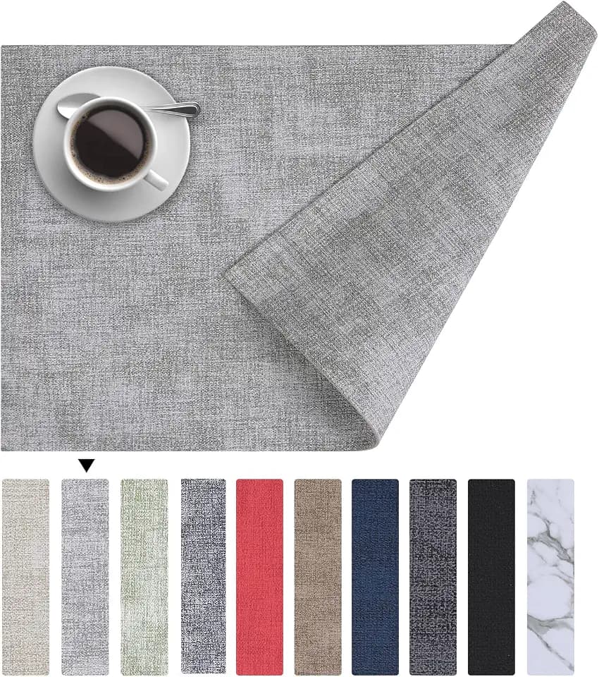 Homaxy PU Faux Leather Placemats for Dining Table, Set of 6, Light Grey