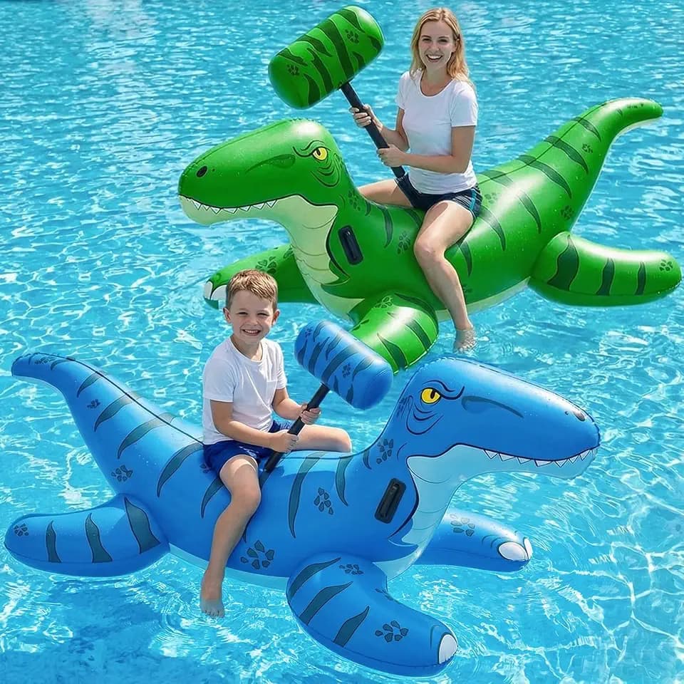 Jasonwell Pool Games Toys Floats -2Pack Inflatable Dinosaur Pool Floats with Blow Up Toy Hammers Ride on Pool Floaties for Kids Teens Adults Lounge Raft Summer Lake Beach Party Decorations