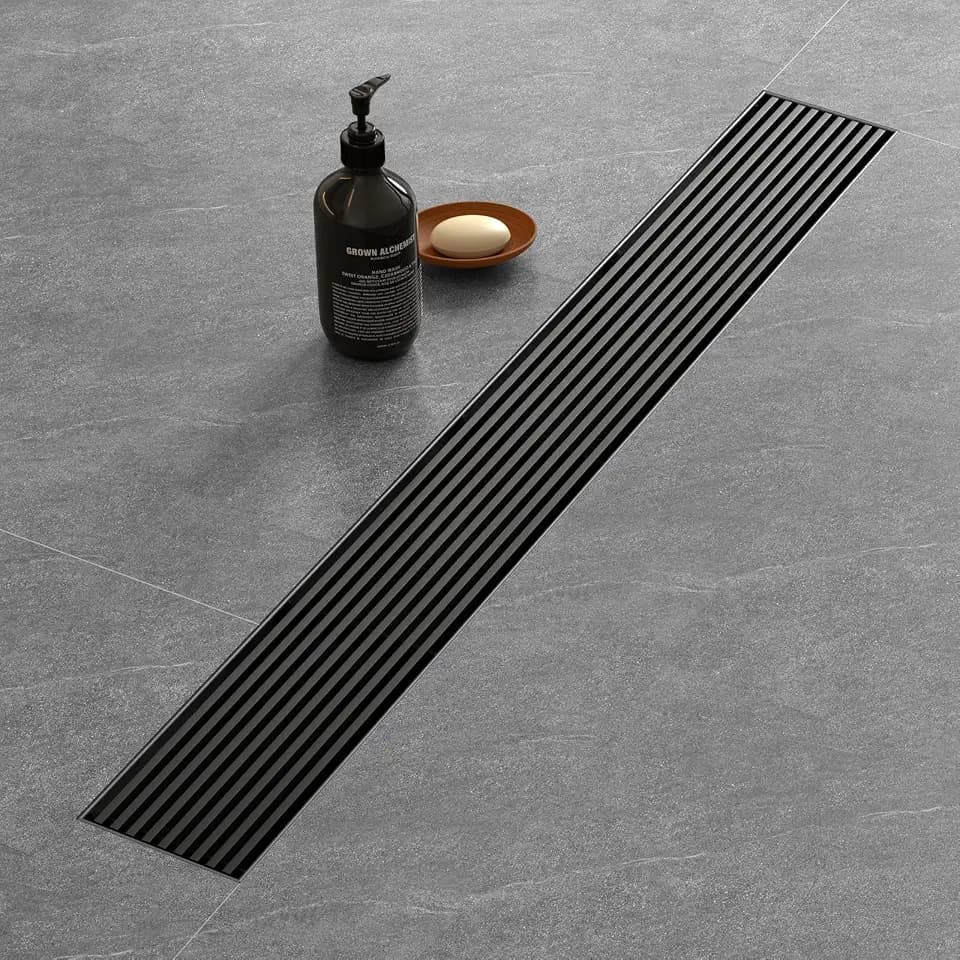 Sharpeye 28 Inch Linear Shower Drain with Wedge Wire Grate, Matte Black