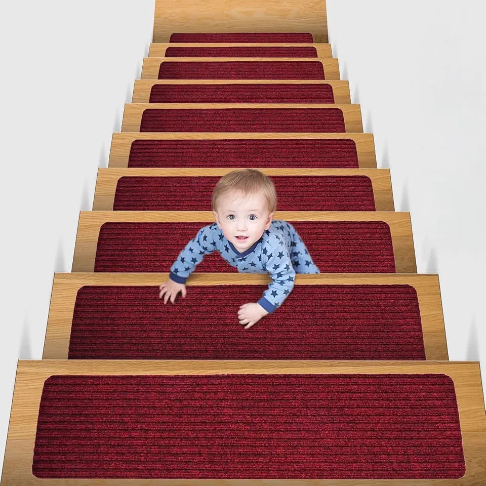 MBIGM 15er Set Teppich-Stufenmatten, Selbstklebend, 20 x 76 cm, Rot