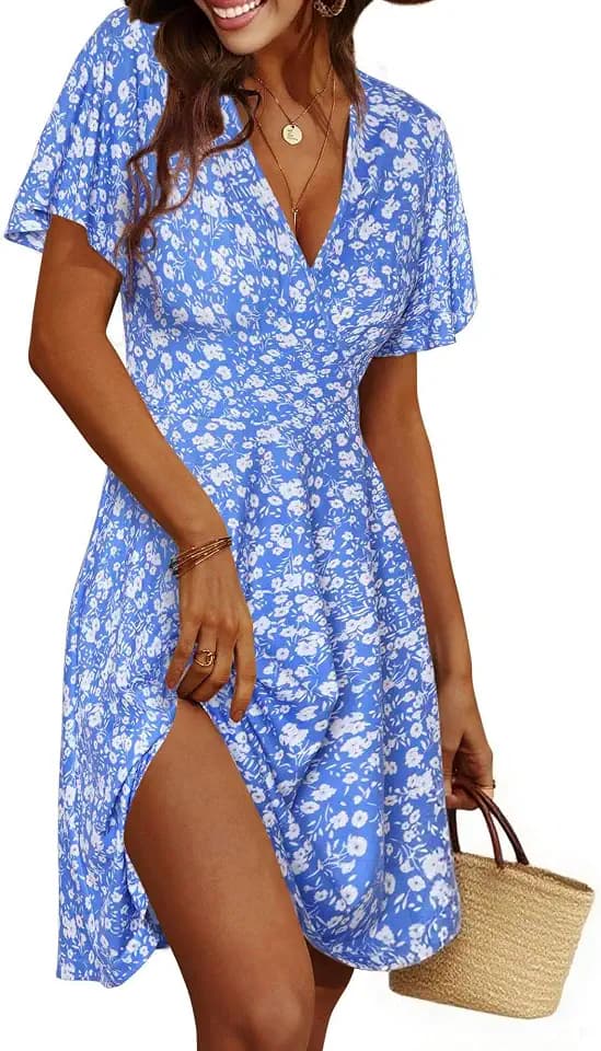 Cicy Bell Damen Sommerkleid Kurzarm Blumenmuster Kleider