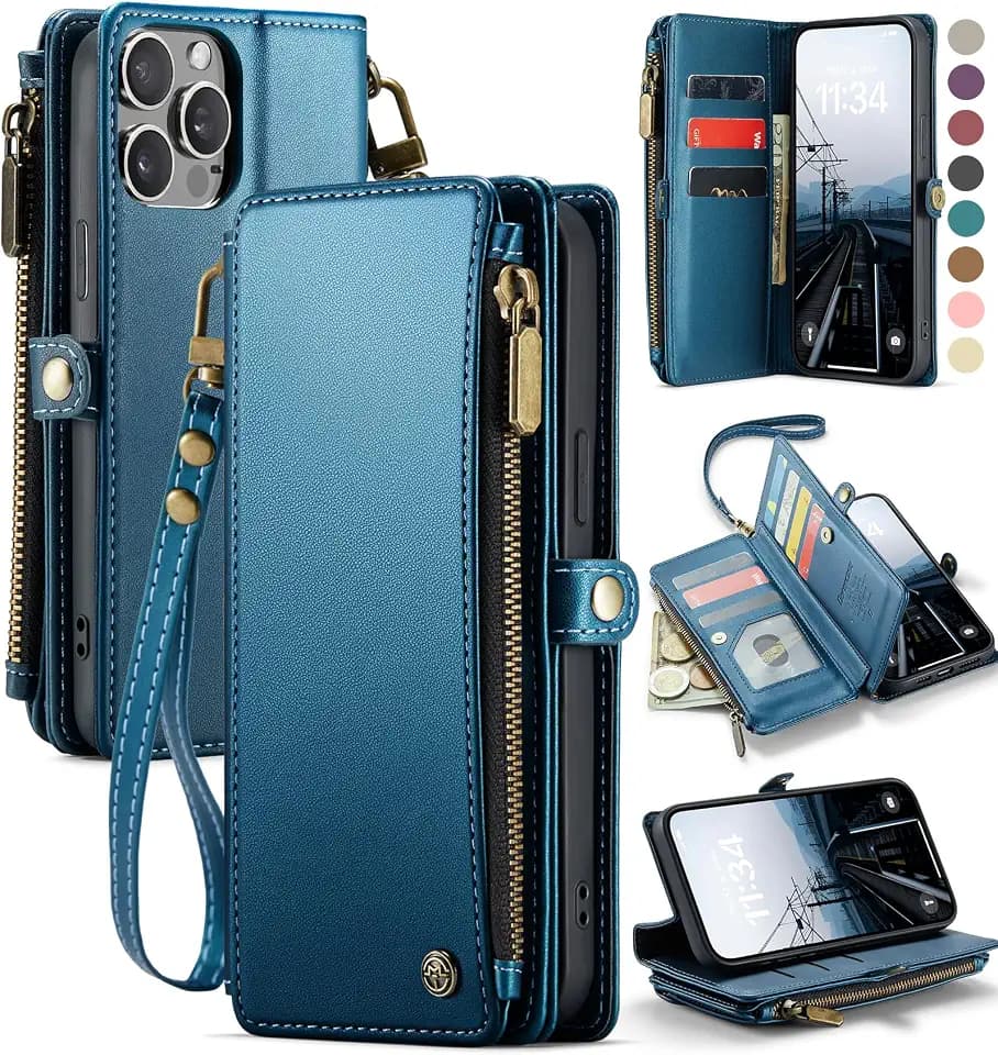 Defencase for iPhone 15 Pro Max Wallet Case with RFID Card Holder, DarkBlue