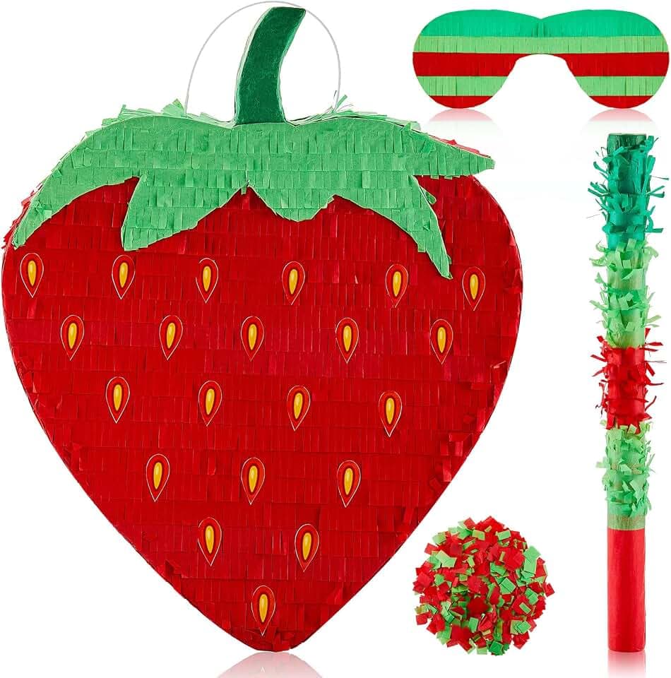 Sotiff Strawberry Pinata 17", Summer Fruit Party Game with Stick Mask