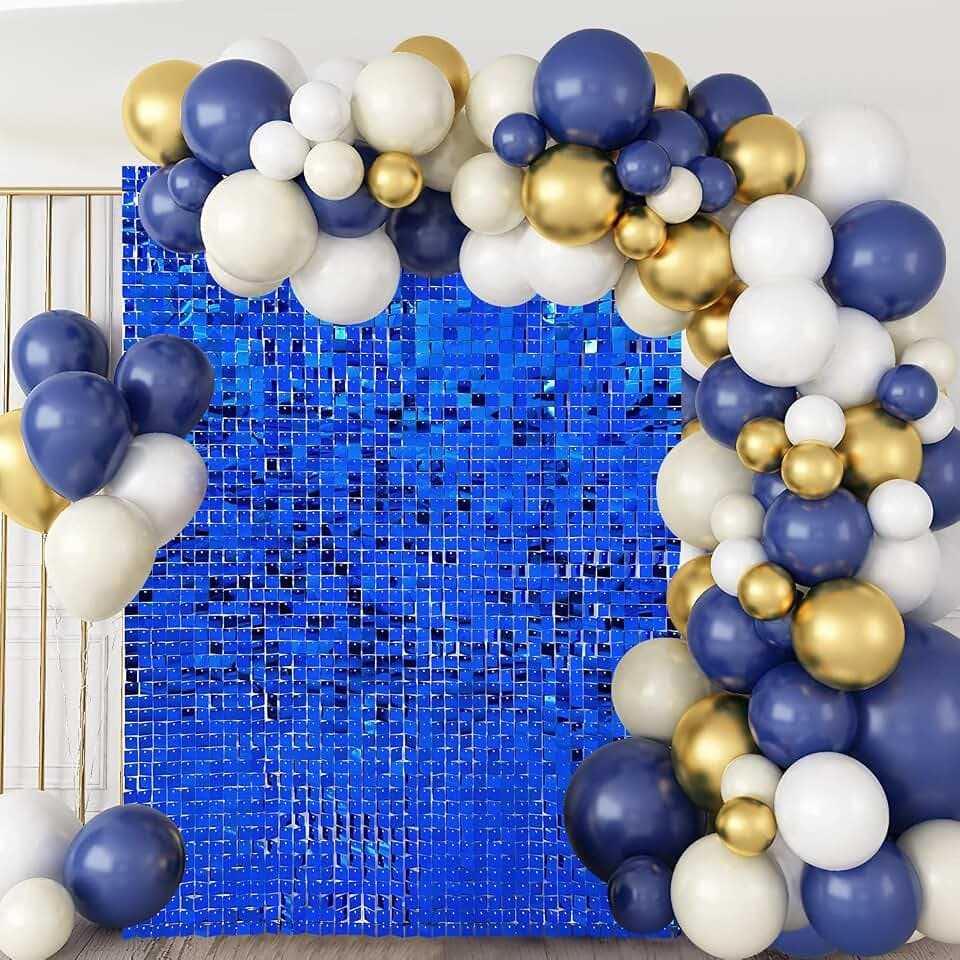 Dark Blue Shimmer Wall Backdrop, Mjkeomo 24 Pcs Sequin Backdrop Glitter Photo Backdrops for Birthday, Graduation, Anniversary, Wedding, Home Party Decorations