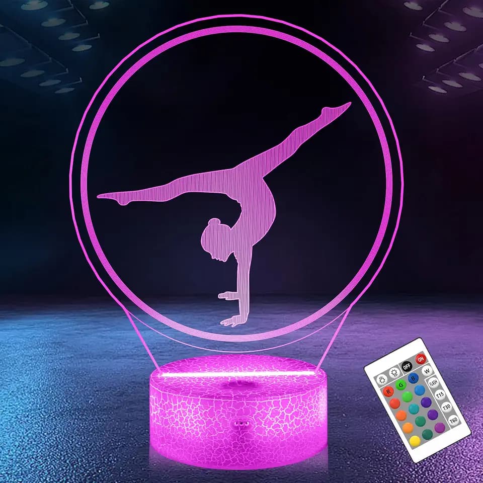OkiyiD Gymnastik Geschenke für Mädchen, 3D Gymnastik Nachtlicht mit 16 RGB-Farben, Fernbedienung, Timer und Dimmer, Turnen Sportfan-Dekoration für Kinderzimmer, Geburtstagsgeschenke für Mädchen