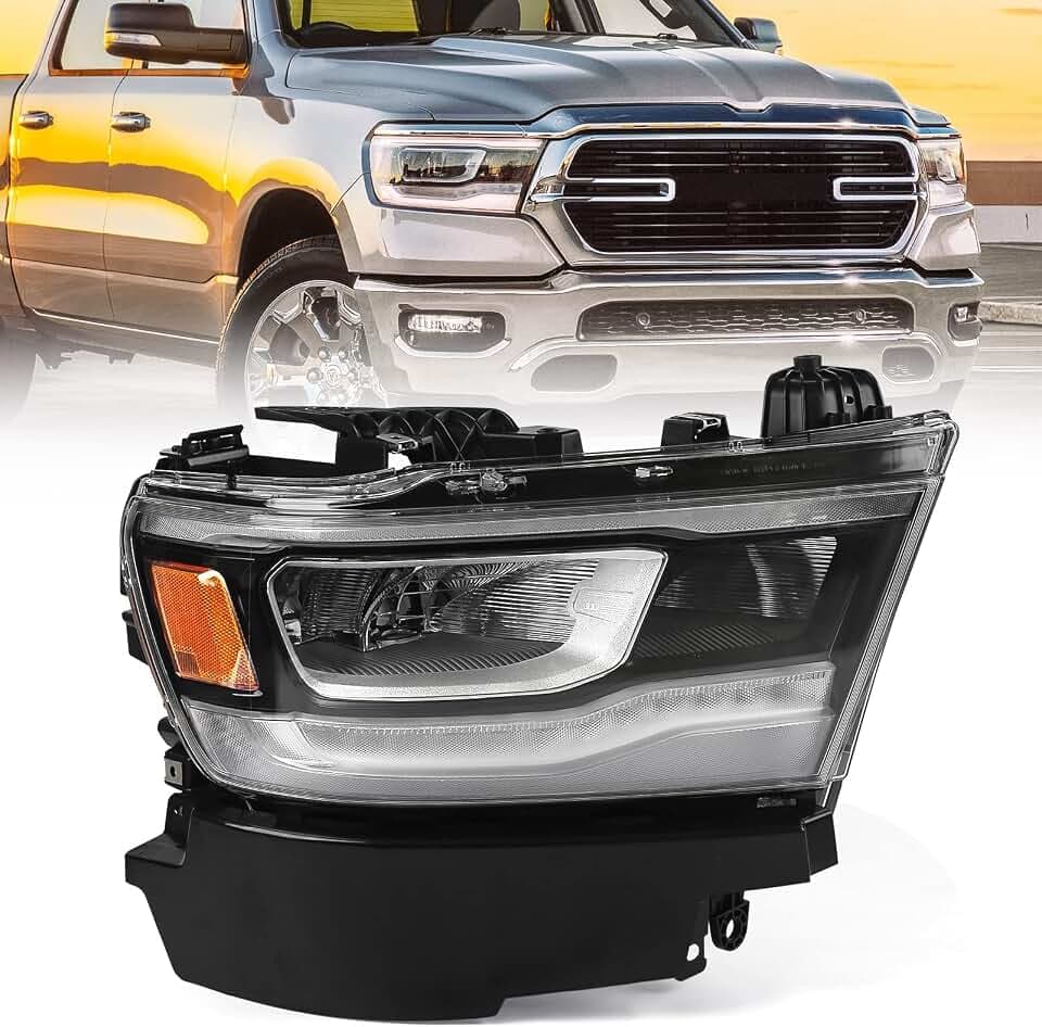 FIONE LED Headlight Assembly for Dodge Ram 1500 2019-2024 W/Silver Frame