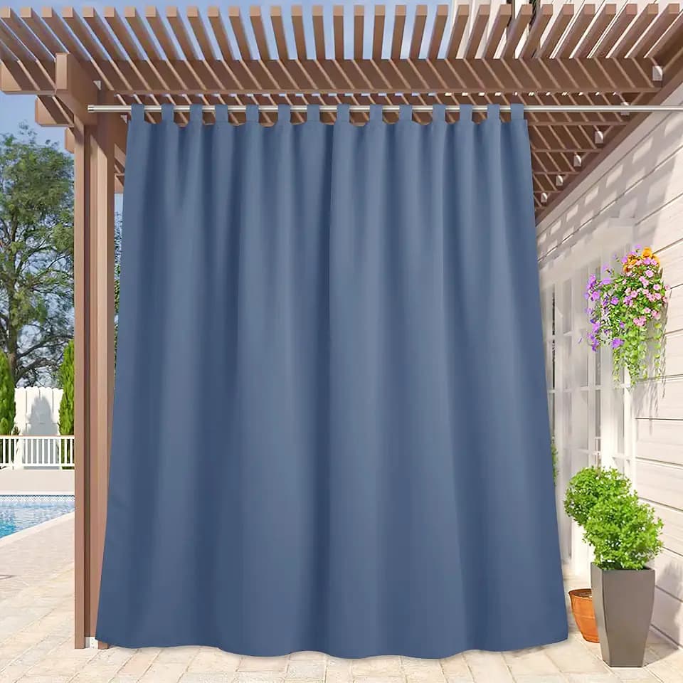 RYB HOME Waterproof Patio Curtains - 108 inches Length Outdoor Curtains for Porch Waterproof Room Darkening Privacy Shades for Corridor Pavilion Cabana Sunroom, W 100 x L 95, 1 Panel, Stone Blue