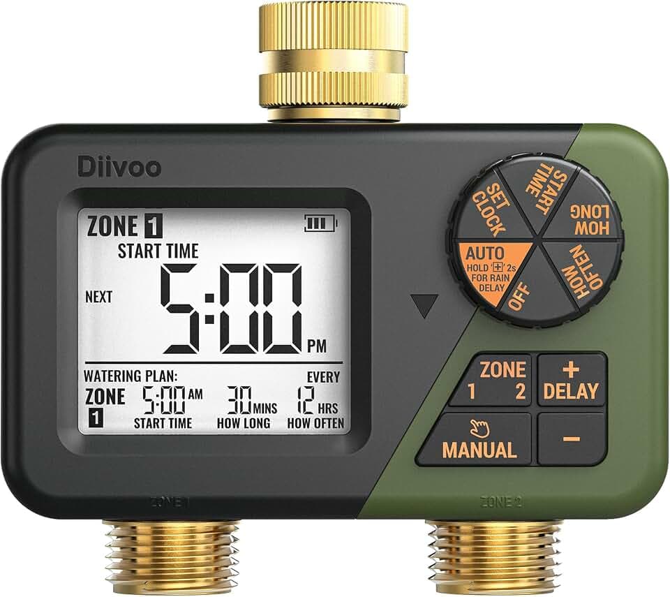 Diivoo Brass Hose Timer 2 Outlet, Sprinkler Timer for Garden Hose