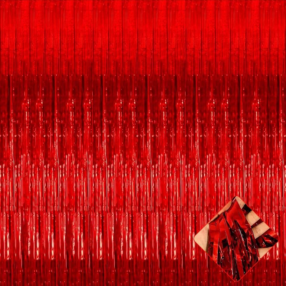 4 Pack Red Foil Fringe Curtain Backdrop, 3.2Ft x 9.8Ft Metallic Tinsel Foil Fringe Streamers Curtains for Party, Photo Booth Props, Birthday, Wedding, Christmas Party Decoration Supplies