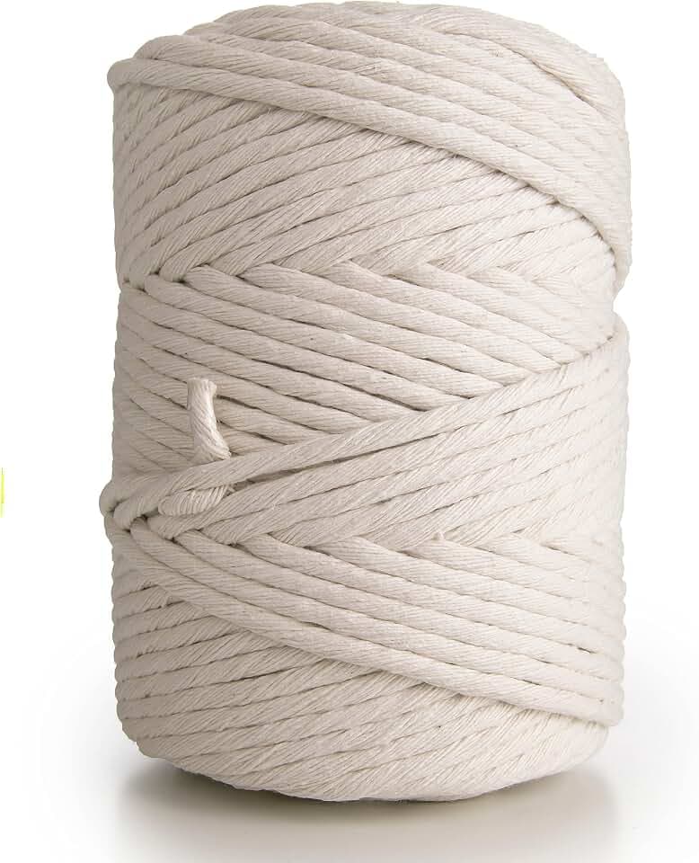 MB Cordas Makramee-Seil 5mm x 120 m - Natürliche Baumwollkordel – 1 PLY Starke Baumwollschnur - Makramee Traumfänger, Wandbehang, Stricken, Häkeln - Elfenbeinweiß
