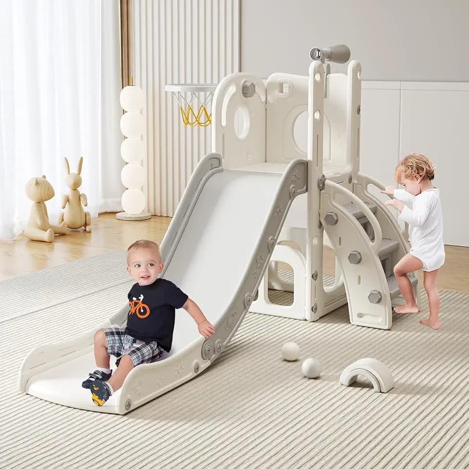 6 in 1 Toddler Slide, Indoor Outdoor Playground for Kids 1-3
