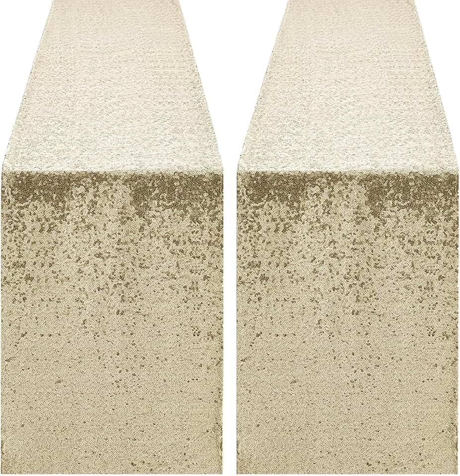 Pufogu 12 x 72 inches Champagne Sequin Table Runner, 10 Packs