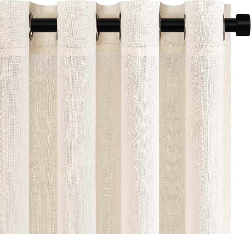 Topfinel Creme Leinen Gardinen Wohnzimmer Vorhänge Halbtransparent Voile Gardinen mit Ösen Leicht 140x225 cm Schlaufenschal 2er Set