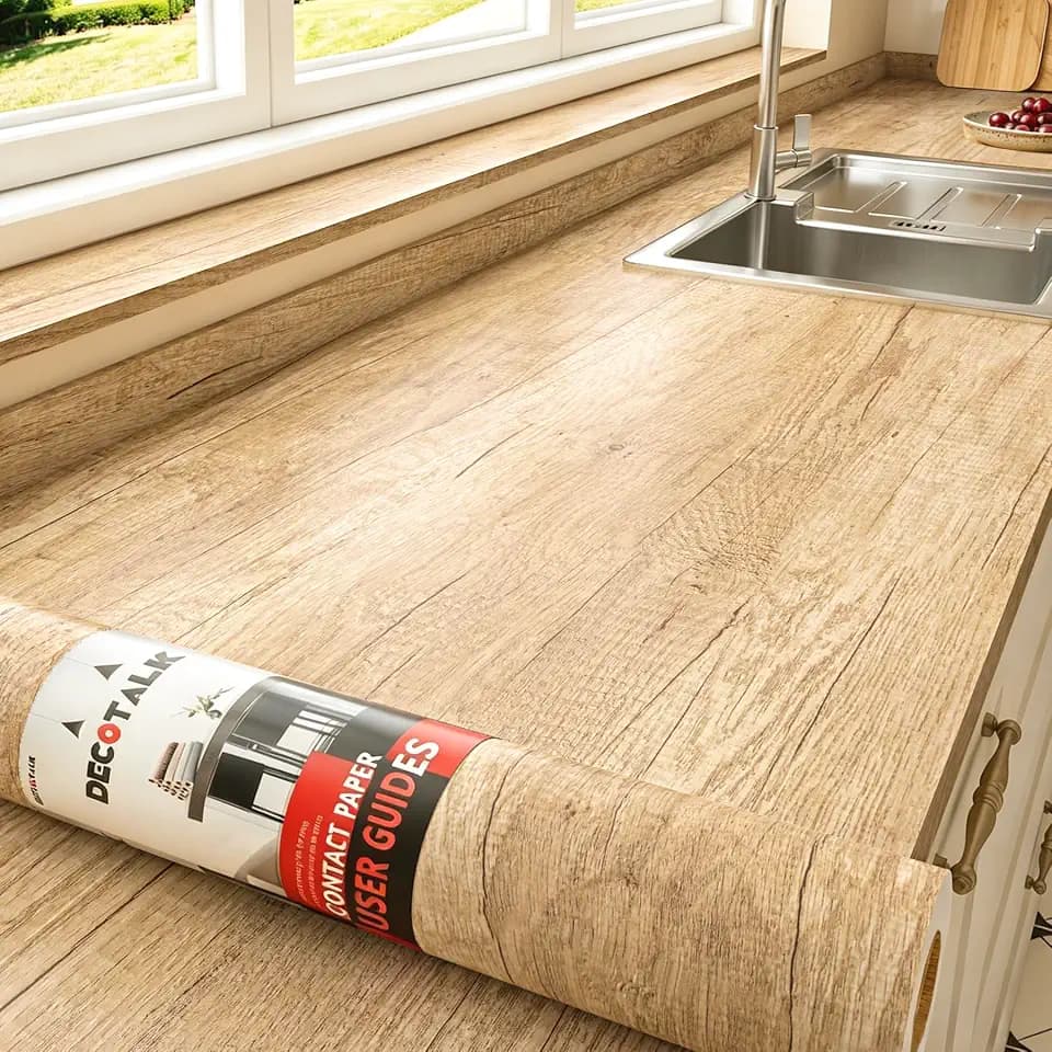 Decotalk 30"x120" Light Wood Contact Paper for Countertops -Oak Wood Countertop Contact Paper Woods Wallpaper Peel and Stick Woods Grain Cover Papers Waterproof Countertop Vinyl Wrap Light Timber Look