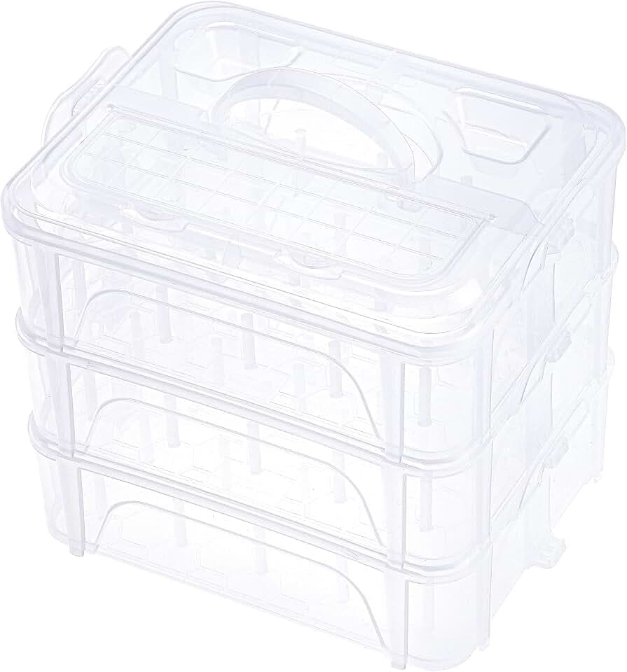 New brothread 3 Lagige Stapelbare Durchsichtige Aufbewahrungsbox/Organizer für 60 Spulen Stick- und Nähgarn für zu Hause (Anforderungen an die Spulengröße: Höhe≤ 5,6cm; Breite≤ 4,3cm)