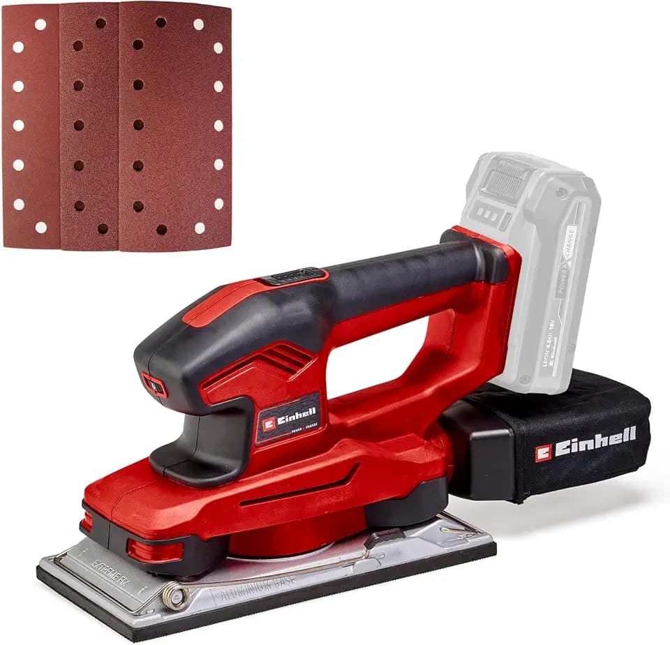 Einhell Akku-Schwingschleifer TE-OS 18/230 Li Solo (Drehzahlelektronik, Micro-Klett, Fußplatte aus Aluminium, Staubfangsack, inkl. 3x Schleifpapier, ohne Akku und Ladegerät)