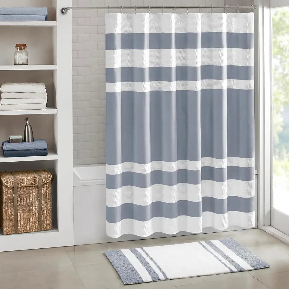 Madison Park Spa Waffle Shower Curtain for Bathroom, 72 x 72, Indigo Blue