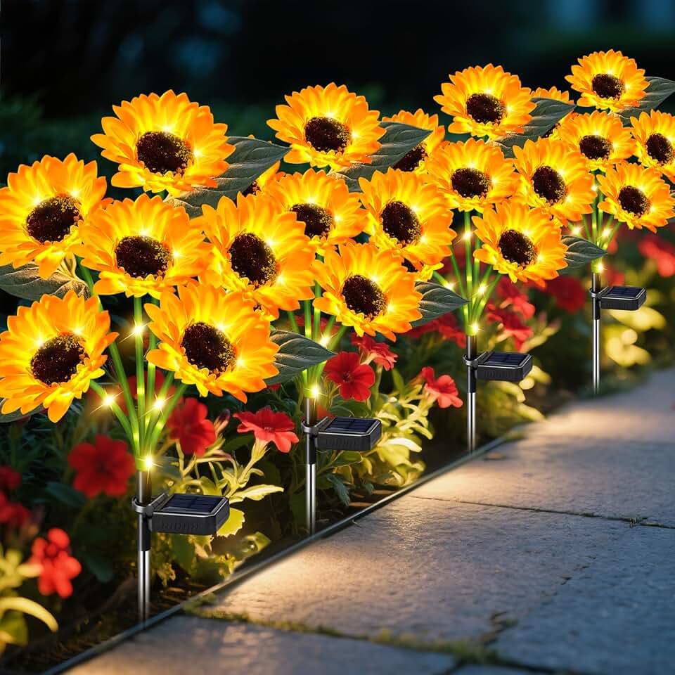 ostritec Solar Lights Outdoor Garden Decor 4 Pack, 24 Sunflower, Waterproof