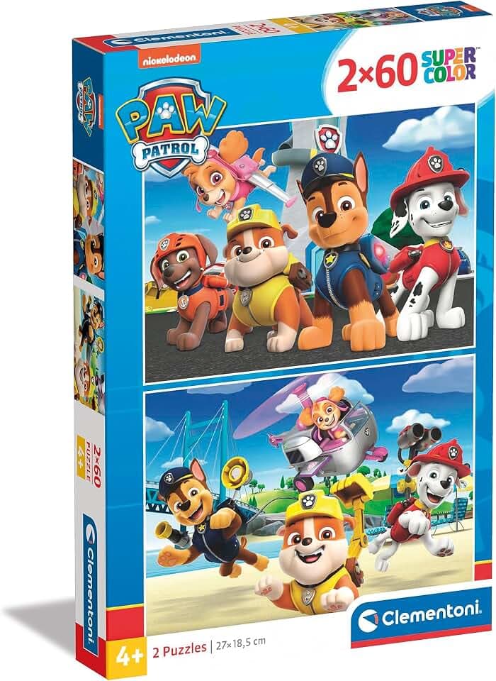 Clementoni - 21623 - Supercolor Puzzle - Paw Patrol -2 Puzzle Mit 60 Teile Ab 4 Jahren, Buntes Kinderpuzzle Mit Besonderer Leuchtkraft & Farbintensität, Geschicklichkeitsspiel Für Kinder