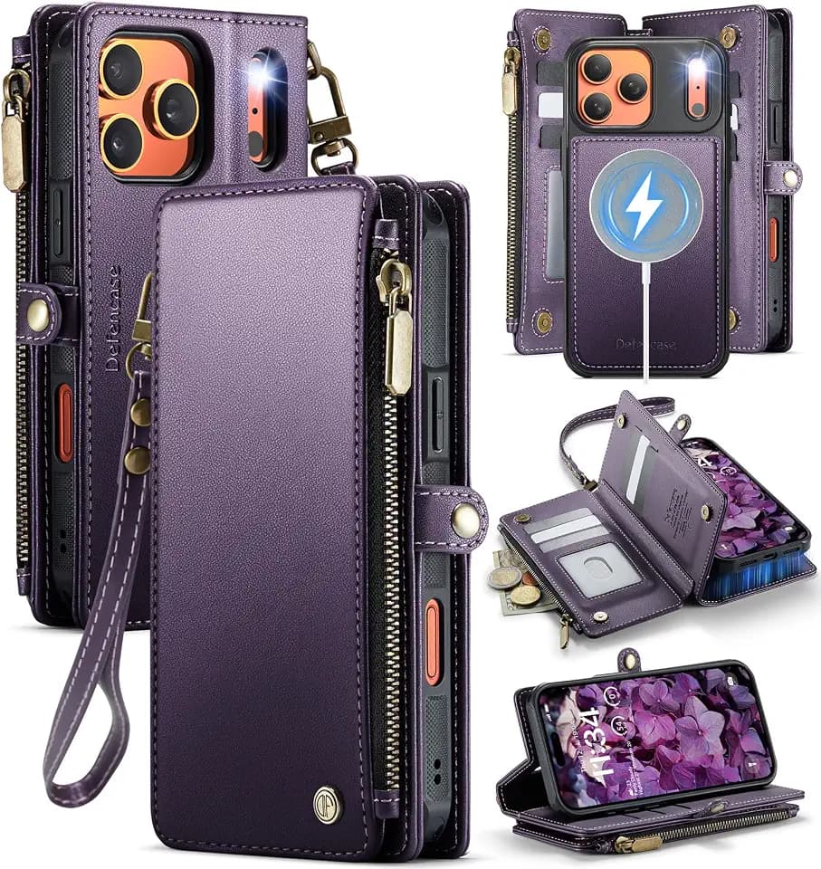 Defencase for iPhone 17 Pro Max Case Wallet Compatible with Magsafe, Purple