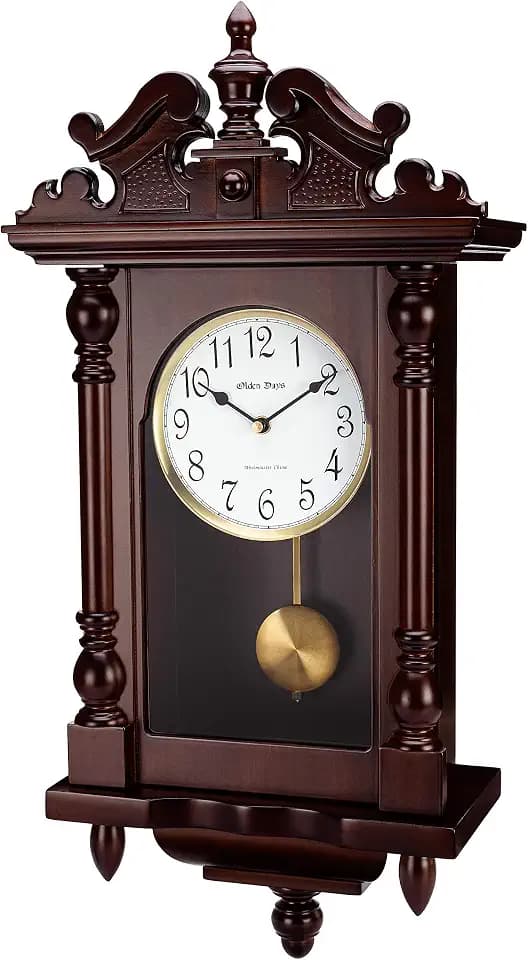 Wanduhr mit Echtholz, 4 Klingeloptionen, schwingendes Pendel, antikes Vintage-Design, 55,9 cm groß