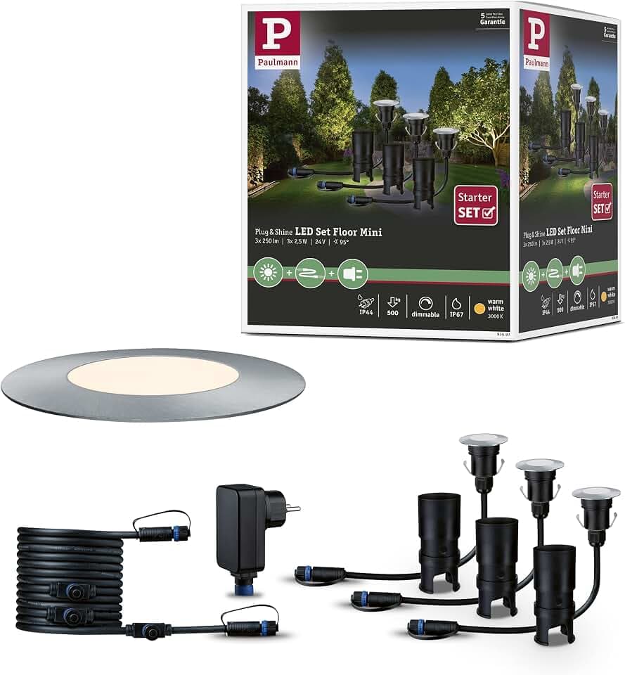 Paulmann 93697 Plug & Shine LED Außenleuchte Floor Mini 3er-Basisset 3000K 3x2,5W 24V 93697 Bodeneinbauleuchte LED Aussenbeleuchtung