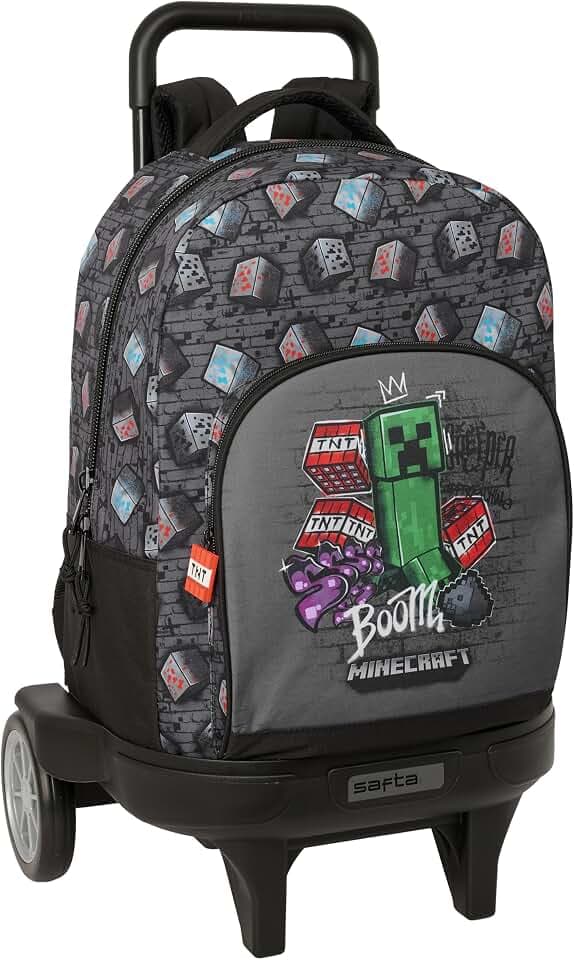 Minecraft Graffiti Großer Rucksack mit Rädern, kompakt, abnehmbar, ideal für Kinder verschiedener Altersgruppen, bequem und vielseitig, Qualität und Widerstandsfähigkeit, 33 x 22 x 45 cm