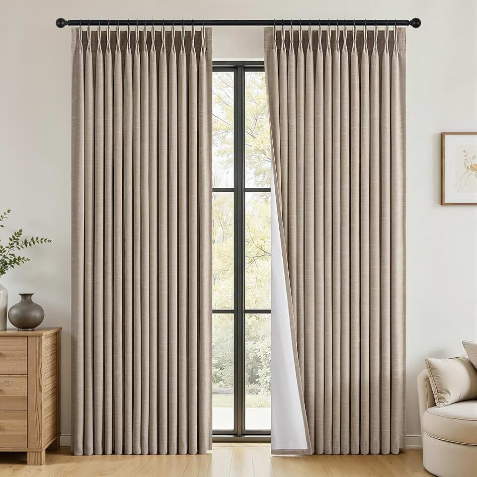 Topfinel 84 Inch Full Blackout Pinch Pleated Blackout Curtains, Burlywood Linen Panels for Living Room Bedroom, Thermal Curtains 84 Inch Length 2 Panels Set, Neutral Home Decor Aesthetic 40" W*84" L