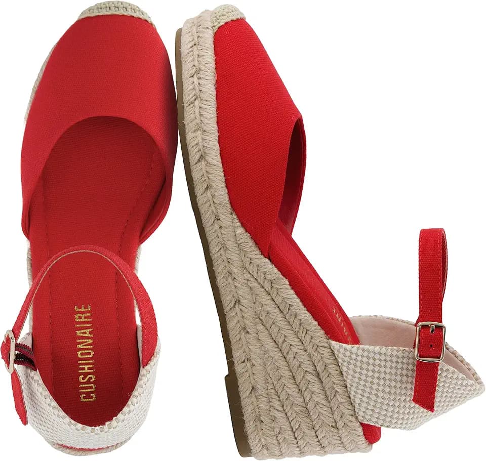 CUSHIONAIRE Elche Closed Toe Wedge Sandals for Women, Platform Espadrilles Heels With Adjustable Buckle