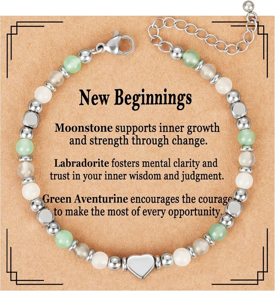 Healing Crystal Bracelet for Women, Natural Stone Beaded Bracelet Triple Protection New Beginnings Good Luck Anxiety Relief Gift