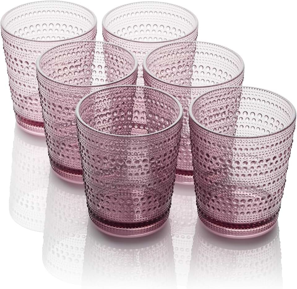 Santa Fe Plum Set of 6 Premium Acrylic DOF Glasses 16 oz – Unbreakable Drinkware with Textured Bubble Design, Dishwasher Safe Tumblers for Indoor & Outdoor Use