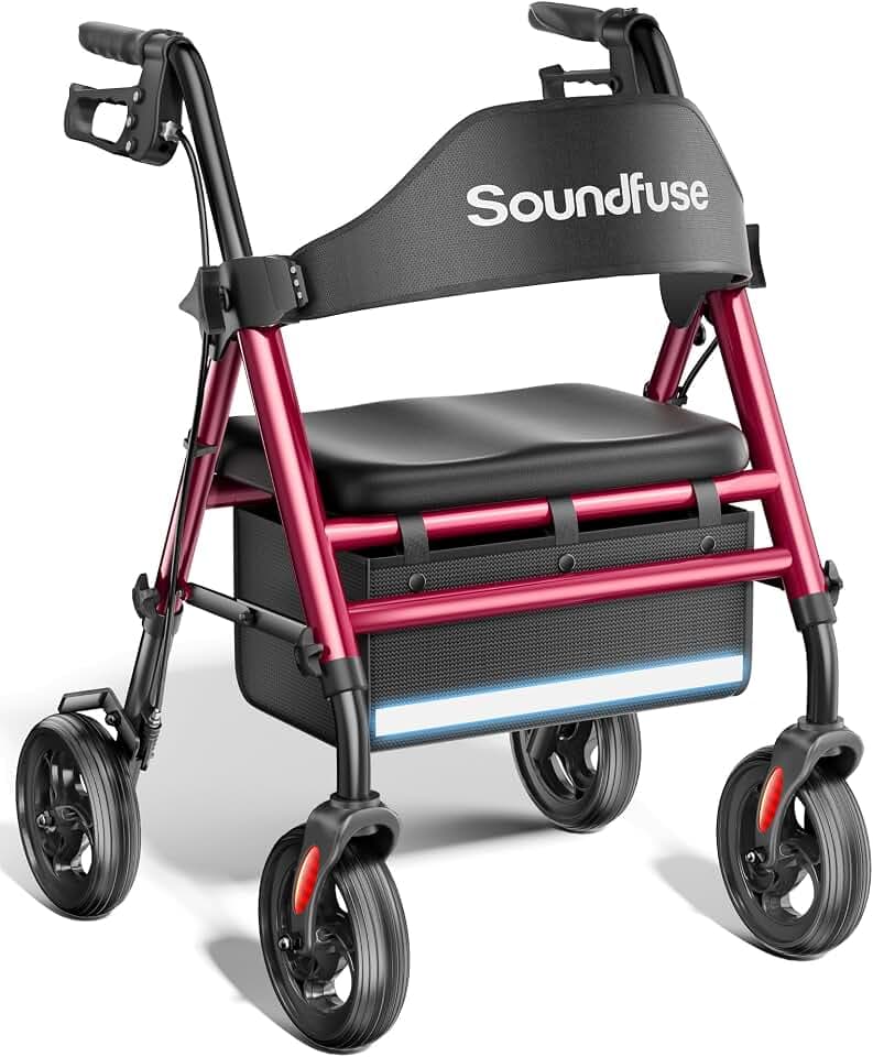 soundfuse Foldable Rollator Walkers for Seniors with 16" Ergonomic Arc Seat