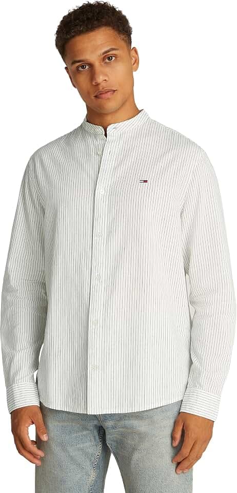 Tommy Jeans Herren Hemd Linen Mix ohne Kragen