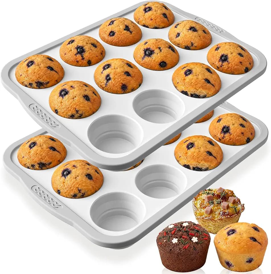 2 Pcs Silicone Muffin Pans for Baking, Foldable Molds, White