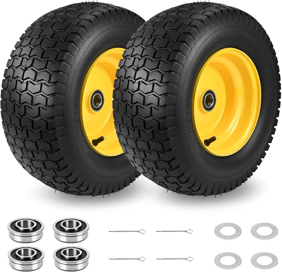2Pc 16x6.50-8 Tubeless Riding Lawn Mower Tire and Wheel with 1 Inch Bearing