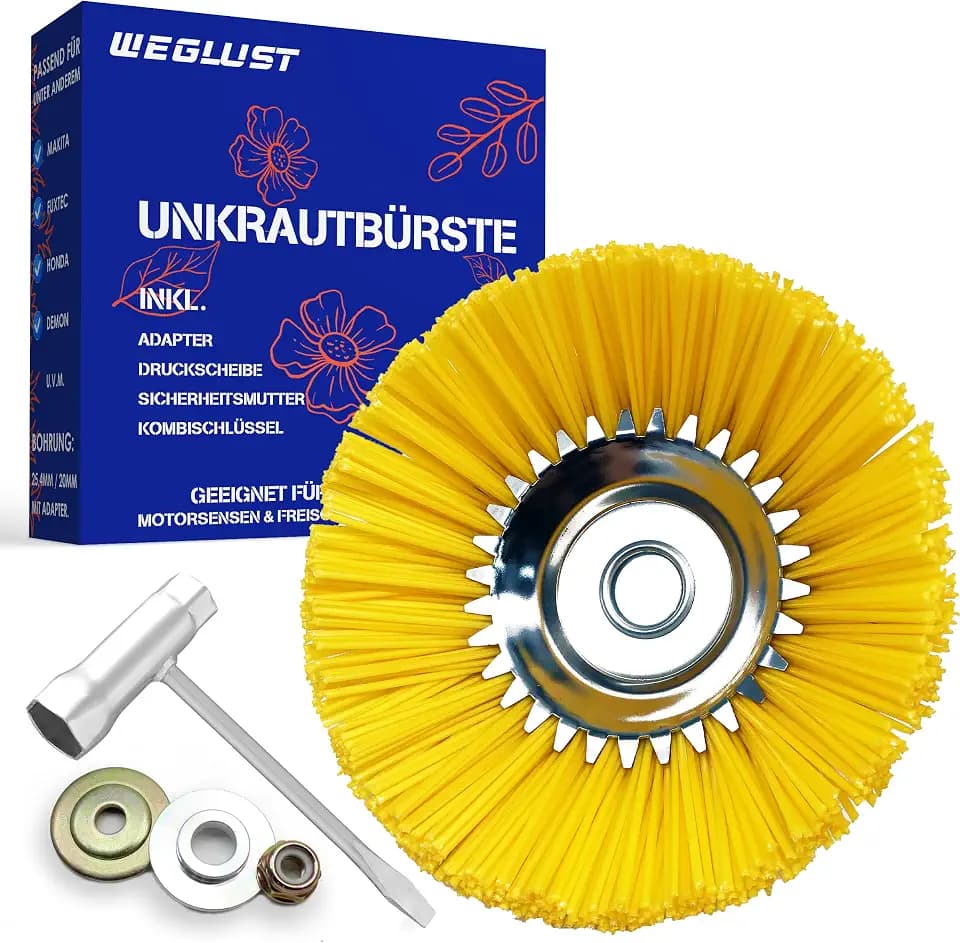 Nylon Unkrautbürste für Motorsense, 200x25,4mm, mit Drahtbürste und Nylon-Borsten (Gelb)