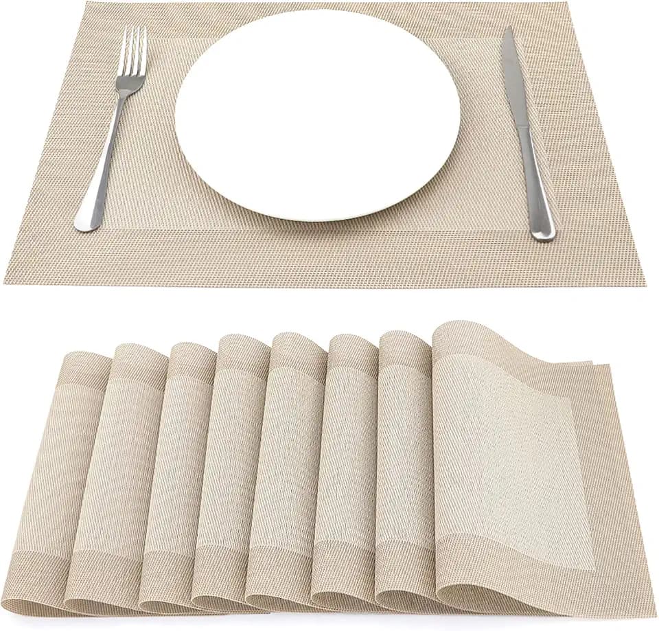 SueH Design Abwaschbar Tischsets 8er Set, Gewebte Platzsets 45x30cm, Beige