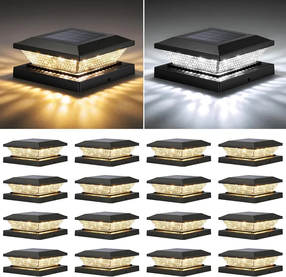 Mlambert 4x4 Solar Post Cap Lights Outdoor 16 Pack, Waterproof Solar Fence Light for Wooden/Vinyl Post, 2 Color Outside Deck Patio Porch Decor, Black