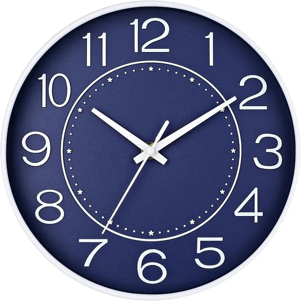 HZDHCLH 25cm Modern Quartz Lautlos Wanduhr Arabisch Ziffer Schleichende Sekunde ohne Ticken für Dekoration Wohnzimmer, Küche, Büro, Schlafzimmer (Navy blau)