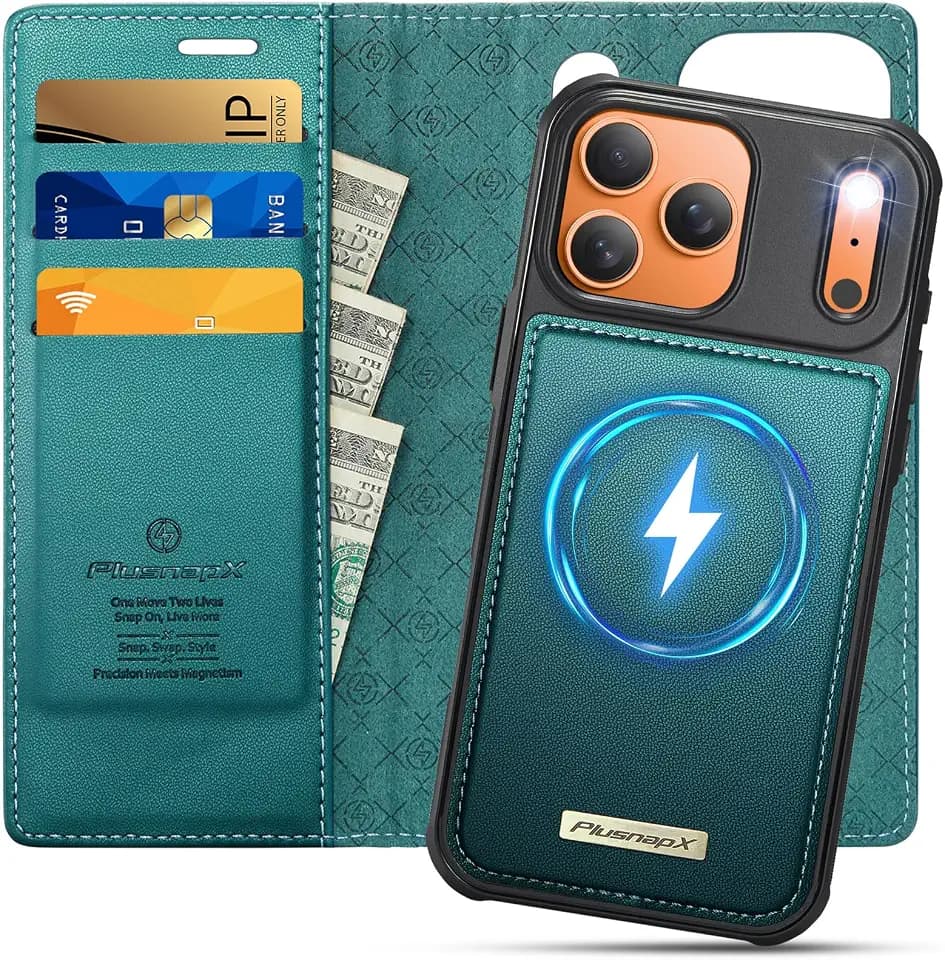for iPhone 17 Pro Max 2in1 Detachable Wallet Phone Case, Bluegreen