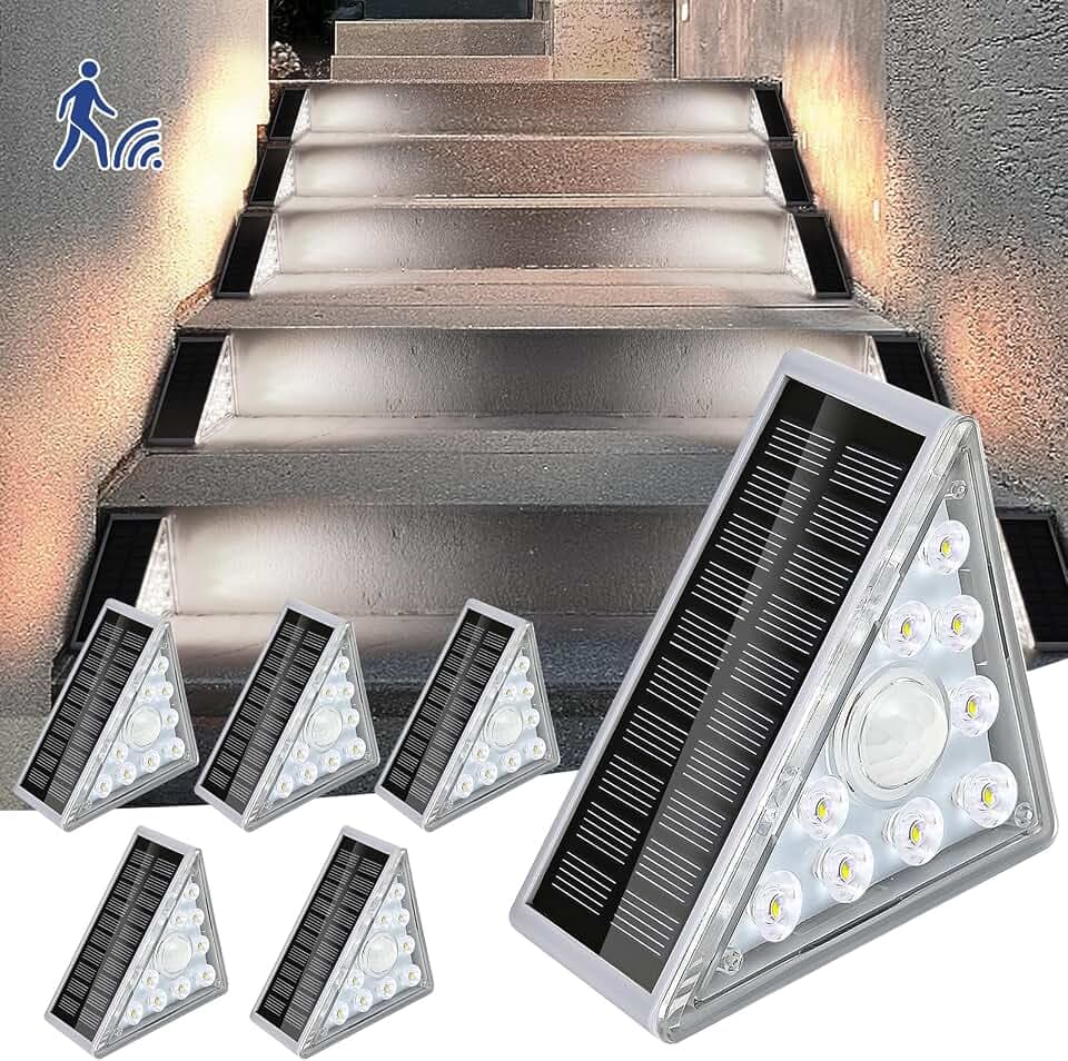 Solarlampen für Außen, Treppenlicht mit Bewegungssensor, 9 LEDs Solarleuchten Solar Treppe Lampe, IP68 Wasserdichte Gartenlampen, LED Treppen Beleuchtung für Stufen (6 Stück Weißes Licht NEU)