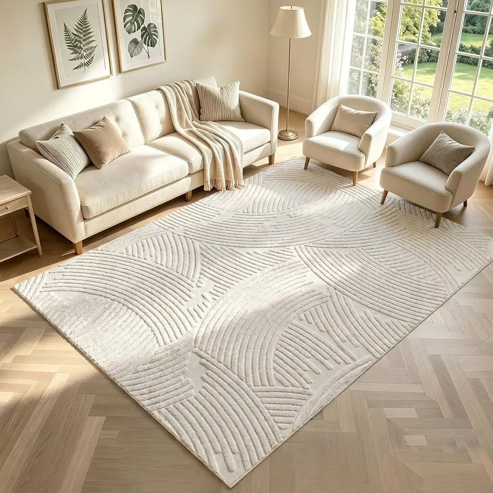 Waschbarer Teppich 140x200 cm für Schlafzimmer, Beige weich flauschig mit Rutschfester Unterseite, kurzflor Design für Wohnzimmer Esszimmer Büro