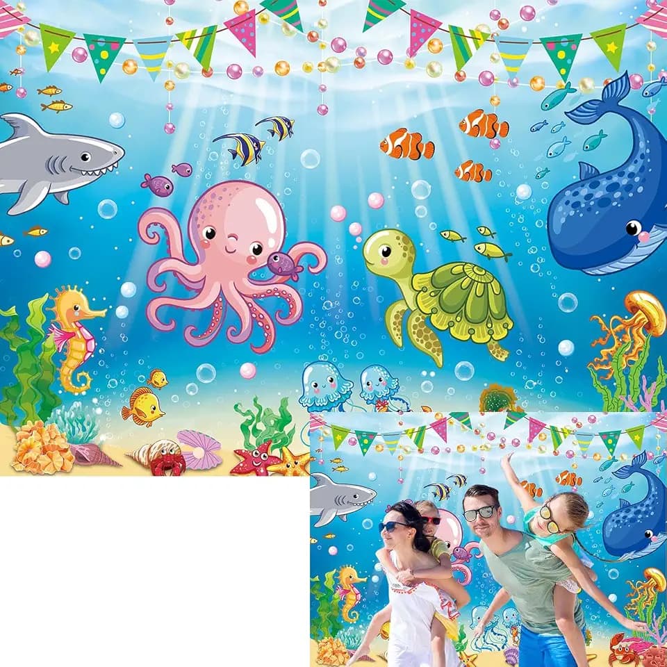 Underwater Ocean Party Backdrop 7x5ft Sea Animals Birthday Party Banner