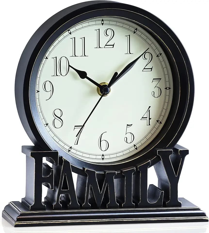 AYRELY® 6,5-Zoll Vintage Kaminuhr –Family-Tischuhr, lautlose Quartz Schreibtischuhr ohne Ticken, Retro Standuhr für Wohnzimmer, Schlafzimmer, Regal oder Kamin Dekoration (Schwarz)