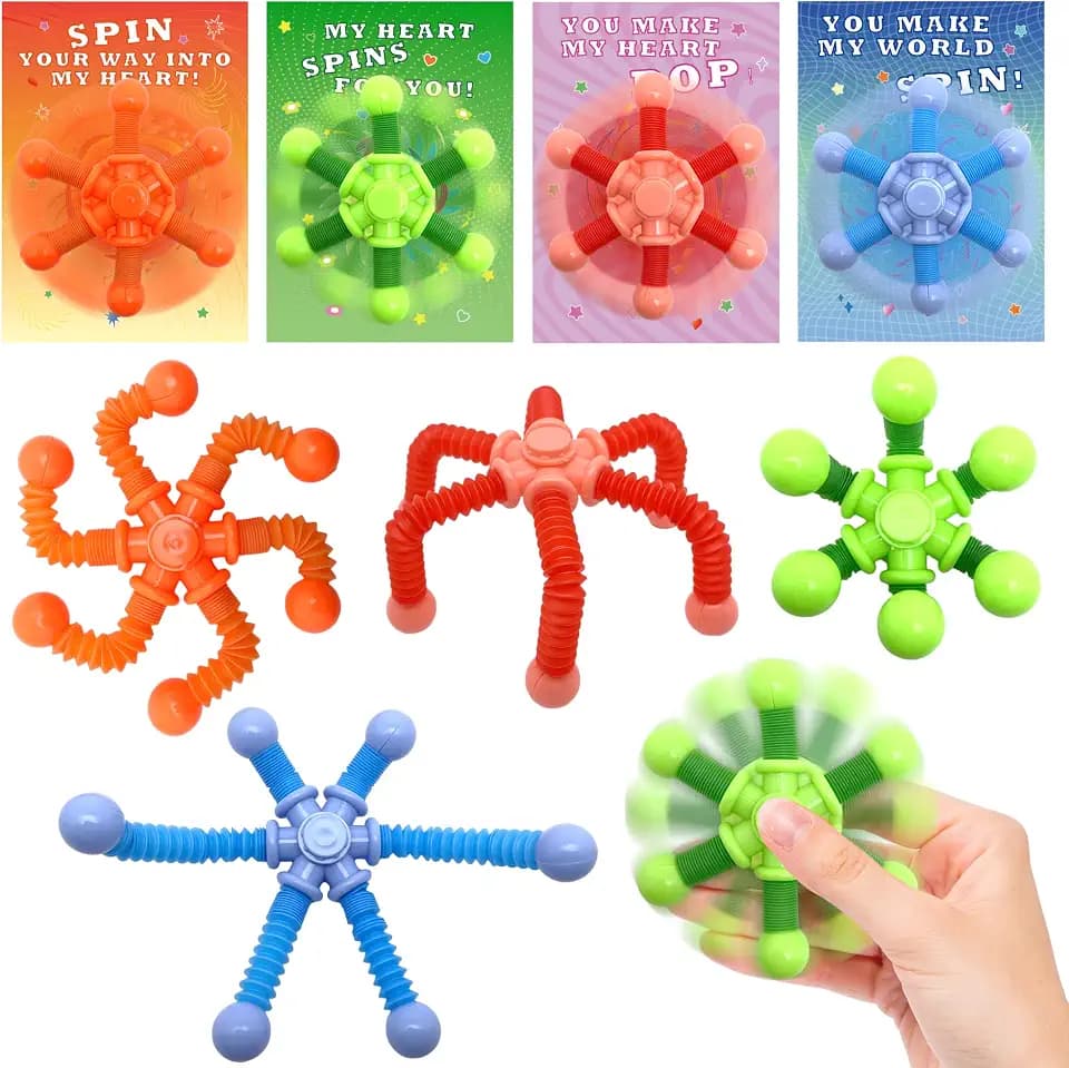Gocozer 28 Pack Kids Valentine's Cards with Pop Tubes Finger Spinner, 56 Count Unisex Kids Party Favor for Valentine's Day