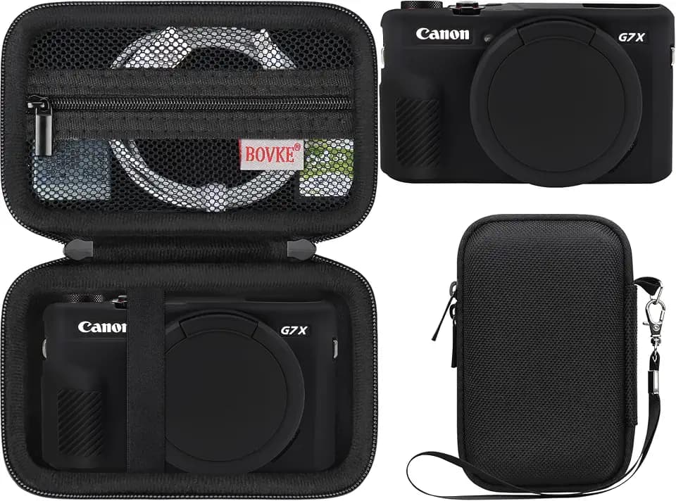 BOVKE Hard Case + Silicone Cover for Canon PowerShot G7 X Mark II, Black