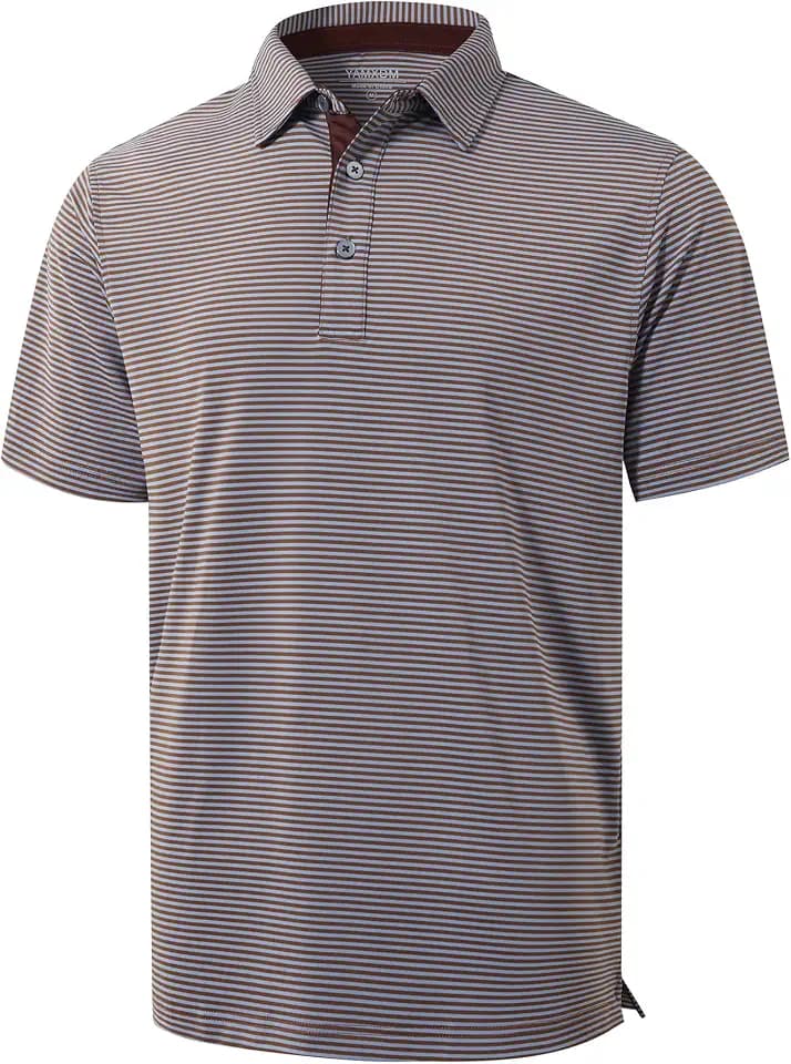 Golf Shirts for Men - Dry Fit Moisture Wicking Short Sleeve Performance Sport Casual Striped Collared Mens Polo Shirt