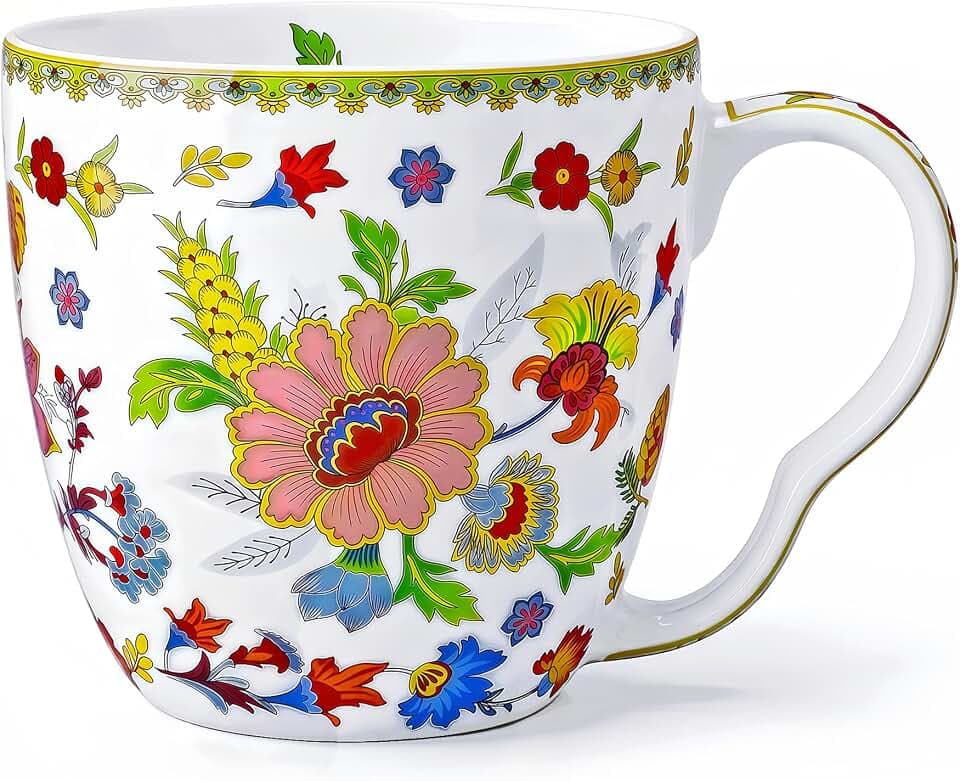 Bone China Coffee Mug, 16 oz Floral Tea Drinking Cup for Daily Beverages