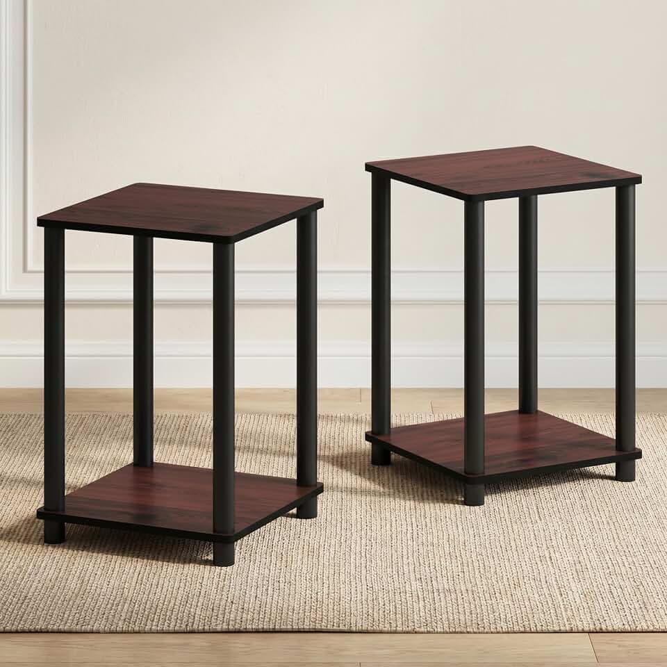 Furinno Turn-N-Tube Toolless 2-Tier Side Table Set of 2, Cherry Oak