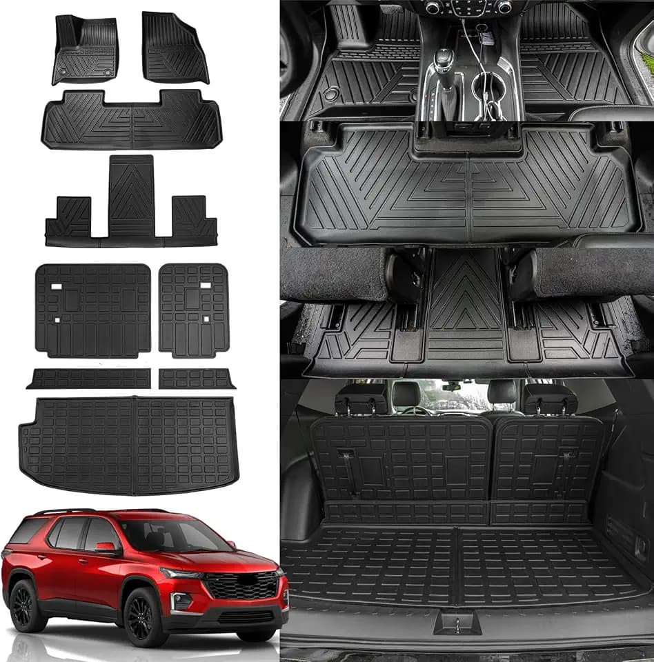 Rongtaod Floor Mats Set for 2018-2023 Chevrolet Traverse 7 Seat Accessories